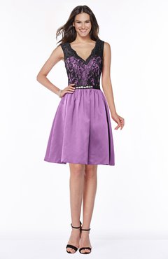 ColsBM Malia Orchid Luxury V-neck Sleeveless Satin Knee Length Bridesmaid Dresses