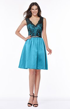 ColsBM Malia River Blue Luxury V-neck Sleeveless Satin Knee Length Bridesmaid Dresses