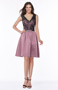 ColsBM Malia Silver Pink Luxury V-neck Sleeveless Satin Knee Length Bridesmaid Dresses