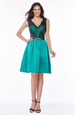 ColsBM Malia Viridian Green Luxury V-neck Sleeveless Satin Knee Length Bridesmaid Dresses