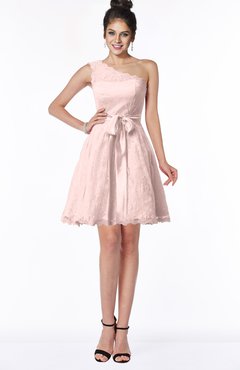 ColsBM Abby Pastel Pink Glamorous A-line Sleeveless Zip up Knee Length Lace Bridesmaid Dresses