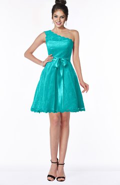 ColsBM Abby Viridian Green Glamorous A-line Sleeveless Zip up Knee Length Lace Bridesmaid Dresses
