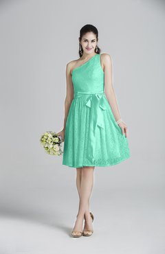 ColsBM Ariya Mint Green Romantic One Shoulder Zip up Knee Length Sash Bridesmaid Dresses
