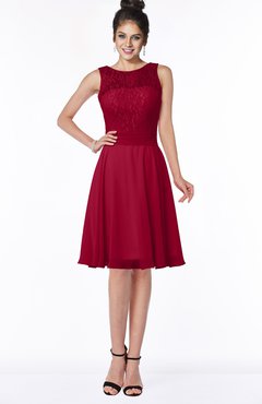 ColsBM Helen Dark Red Glamorous A-line Scoop Zip up Chiffon Sash Bridesmaid Dresses
