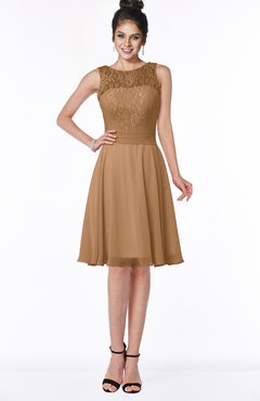 ColsBM Helen Light Brown Glamorous A-line Scoop Zip up Chiffon Sash Bridesmaid Dresses