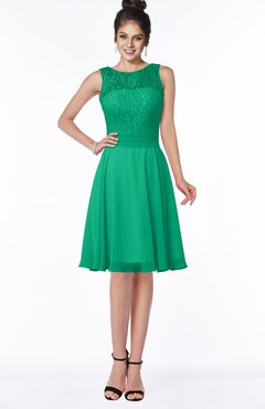 ColsBM Helen Sea Green Glamorous A-line Scoop Zip up Chiffon Sash Bridesmaid Dresses