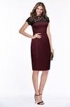 ColsBM Greta Burgundy Elegant Sheath Short Sleeve Zip up Satin Lace Bridesmaid Dresses