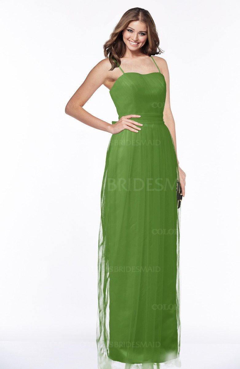 green emerald velvet dress Duntery Crossed Bodice Long Chiffon Bridesmaid Gown, Clover main image 1