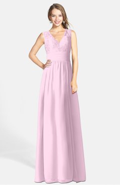 ColsBM Ciara Baby Pink Romantic A-line V-neck Zip up Chiffon Bridesmaid Dresses