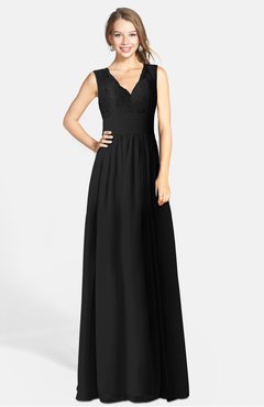 ColsBM Ciara Black Romantic A-line V-neck Zip up Chiffon Bridesmaid Dresses