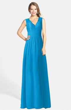 ColsBM Ciara Cornflower Blue Romantic A-line V-neck Zip up Chiffon Bridesmaid Dresses