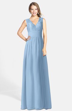 ColsBM Ciara Dusty Blue Romantic A-line V-neck Zip up Chiffon Bridesmaid Dresses