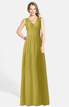 ColsBM Ciara Golden Olive Romantic A-line V-neck Zip up Chiffon Bridesmaid Dresses