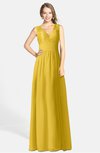 ColsBM Ciara Lemon Curry Romantic A-line V-neck Zip up Chiffon Bridesmaid Dresses