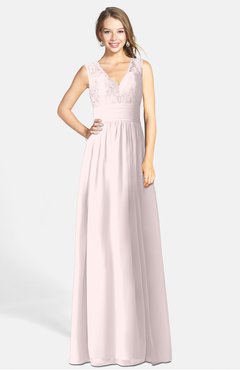 ColsBM Ciara Light Pink Romantic A-line V-neck Zip up Chiffon Bridesmaid Dresses