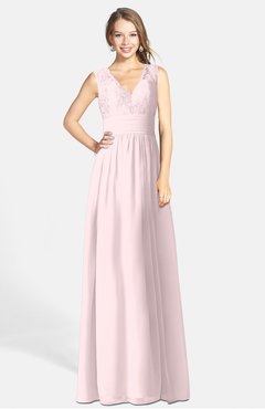 ColsBM Ciara Petal Pink Romantic A-line V-neck Zip up Chiffon Bridesmaid Dresses