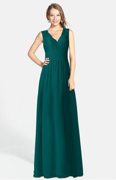 ColsBM Ciara Shaded Spruce Romantic A-line V-neck Zip up Chiffon Bridesmaid Dresses
