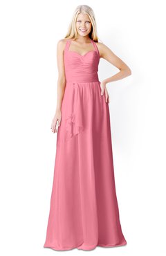 ColsBM Kaelyn Watermelon Modest Trumpet Elbow Length Sleeve Zip up Chiffon Floor Length Bridesmaid Dresses