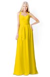 ColsBM Kaelyn Yellow Modest Trumpet Elbow Length Sleeve Zip up Chiffon Floor Length Bridesmaid Dresses