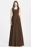 ColsBM Nala Chocolate Brown Simple Wide Square Sleeveless Zip up Chiffon Floor Length Bridesmaid Dresses