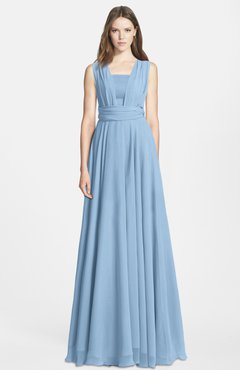 ColsBM Nala Dusty Blue Simple Wide Square Sleeveless Zip up Chiffon Floor Length Bridesmaid Dresses