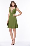 ColsBM Laurel Olive Green Glamorous Fit-n-Flare V-neck Sleeveless Beaded Bridesmaid Dresses