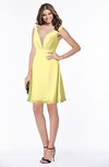 ColsBM Laurel Pastel Yellow Glamorous Fit-n-Flare V-neck Sleeveless Beaded Bridesmaid Dresses