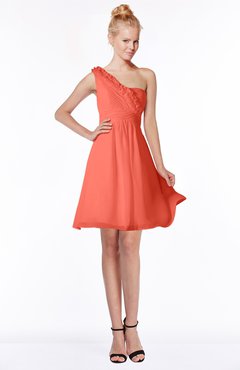 ColsBM Kenia Living Coral Luxury Fit-n-Flare Sleeveless Zip up Sweep Train Bridesmaid Dresses