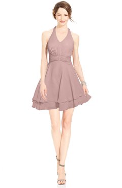 ColsBM Amaris Blush Pink Luxury Fit-n-Flare V-neck Knee Length Ruching Bridesmaid Dresses