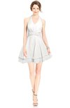 ColsBM Amaris Cloud White Luxury Fit-n-Flare V-neck Knee Length Ruching Bridesmaid Dresses