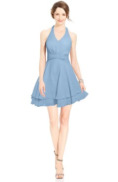 ColsBM Amaris Dusty Blue Luxury Fit-n-Flare V-neck Knee Length Ruching Bridesmaid Dresses