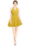 ColsBM Amaris Lemon Curry Luxury Fit-n-Flare V-neck Knee Length Ruching Bridesmaid Dresses