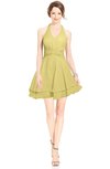 ColsBM Amaris Misted Yellow Luxury Fit-n-Flare V-neck Knee Length Ruching Bridesmaid Dresses