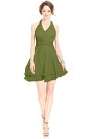 ColsBM Amaris Olive Green Luxury Fit-n-Flare V-neck Knee Length Ruching Bridesmaid Dresses