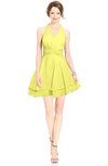 ColsBM Amaris Pale Yellow Luxury Fit-n-Flare V-neck Knee Length Ruching Bridesmaid Dresses