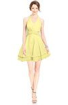ColsBM Amaris Pastel Yellow Luxury Fit-n-Flare V-neck Knee Length Ruching Bridesmaid Dresses