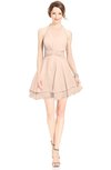 ColsBM Amaris Peach Puree Luxury Fit-n-Flare V-neck Knee Length Ruching Bridesmaid Dresses