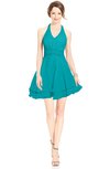 ColsBM Amaris Teal Luxury Fit-n-Flare V-neck Knee Length Ruching Bridesmaid Dresses