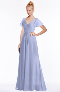 ColsBM Ellen Blue Heron Modern A-line V-neck Short Sleeve Zip up Floor Length Bridesmaid Dresses