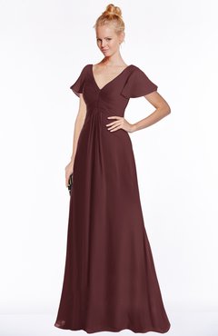 ColsBM Ellen Blackberry Cordial Modern A-line V-neck Short Sleeve Zip up Floor Length Bridesmaid Dresses