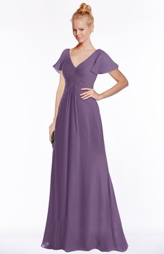 ColsBM Ellen Chinese Violet Modern A-line V-neck Short Sleeve Zip up Floor Length Bridesmaid Dresses
