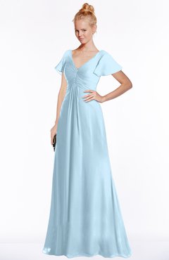 ColsBM Ellen Ice Blue Modern A-line V-neck Short Sleeve Zip up Floor Length Bridesmaid Dresses