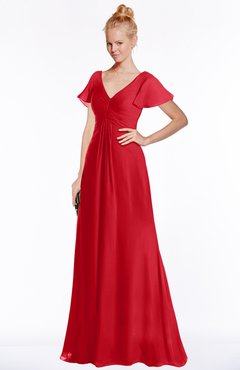 ColsBM Ellen Red Modern A-line V-neck Short Sleeve Zip up Floor Length Bridesmaid Dresses
