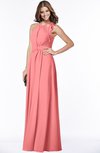 ColsBM Alison Coral Glamorous A-line Zip up Chiffon Floor Length Pleated Bridesmaid Dresses