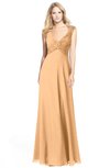 ColsBM Kara Apricot Modest Fit-n-Flare V-neck Sleeveless Chiffon Floor Length Bridesmaid Dresses