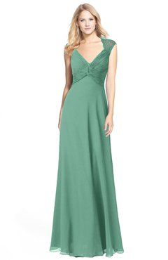 ColsBM Kara Bristol Blue Modest Fit-n-Flare V-neck Sleeveless Chiffon Floor Length Bridesmaid Dresses