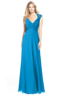 ColsBM Kara Cornflower Blue Modest Fit-n-Flare V-neck Sleeveless Chiffon Floor Length Bridesmaid Dresses