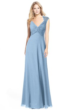 ColsBM Kara Dusty Blue Modest Fit-n-Flare V-neck Sleeveless Chiffon Floor Length Bridesmaid Dresses