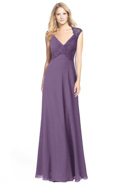 ColsBM Kara Eggplant Modest Fit-n-Flare V-neck Sleeveless Chiffon Floor Length Bridesmaid Dresses