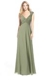 ColsBM Kara Moss Green Modest Fit-n-Flare V-neck Sleeveless Chiffon Floor Length Bridesmaid Dresses